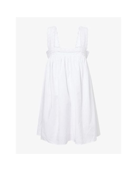 Dissh White Miranda Lace-Trim Cotton-Blend Mini Dress