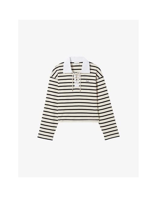 Claudie Pierlot White Striped Lace-Up Cotton-Jersey Top