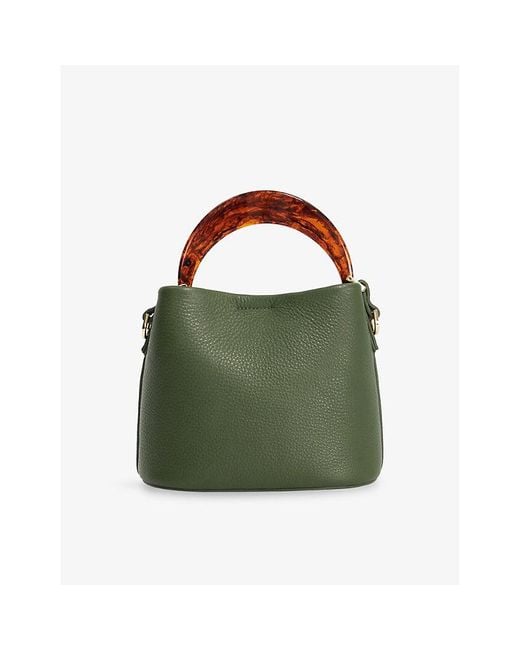 Dune Green Dharla Moulded-Handle Leather Handbag