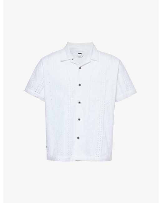 Obey White Sunday Broderie-patterned Cotton Shirt for men