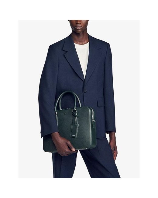 Sandro Black Large Logo-Embossed Faux-Leather Briefcase for men