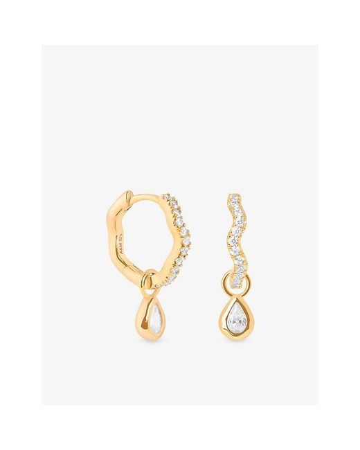 Astrid & Miyu Metallic Crystal Ripple-Plated Sterling Pear Charm Huggie Earrings