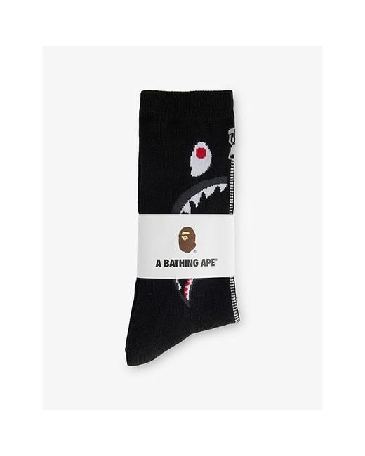 A Bathing Ape Black Shark-Print Cotton-Blend Socks for men