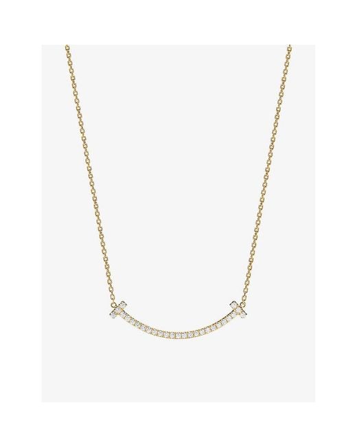 Tiffany & Co Metallic Tiffany T Medium Smile 18Ct- And 0.48Ct Brilliant-Cut Diamond Pendant Necklace