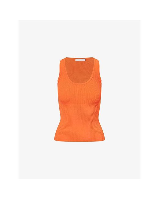 Max Mara Orange Yarn Sleeveless Ribbed-Knit Top