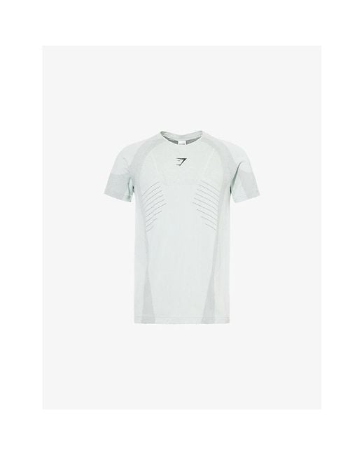 GYMSHARK White Apex Seamless Brand-Print Slim Fit Woven T-Shirt for men