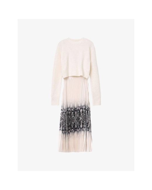 AllSaints White Curtis Ophis Two-In-One Snake Print Stretch-Woven Midi Dress