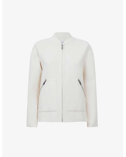 Reiss White Immy Relaxed-fit Wool And Recycled-polyester Bomber