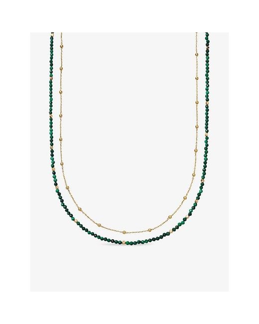 Astley Clarke Metallic Biography 18Ct- Plated Sterling- And Malachite Double Strand Beaded Necklace