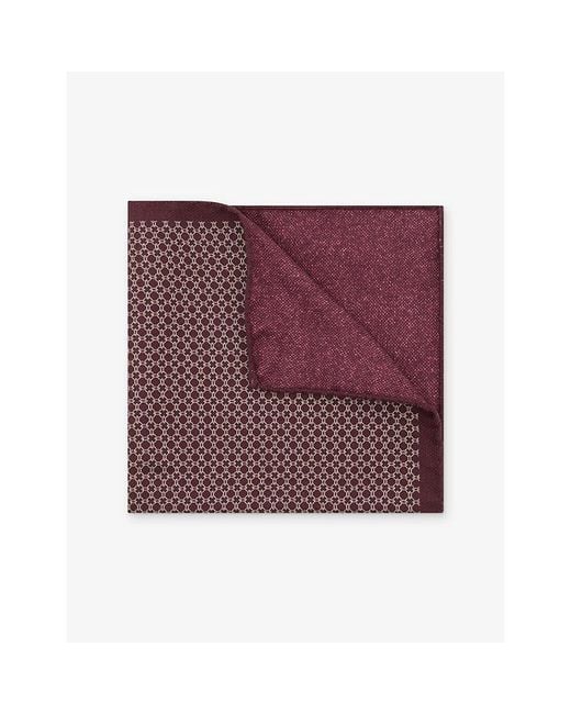Reiss Purple Gennaro Geo-Print Silk Pocket Square for men