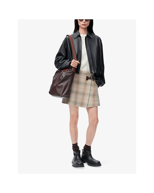 Loewe Natural Checked Wrap-Over Wool-Cashmere Blend Mini Skirt