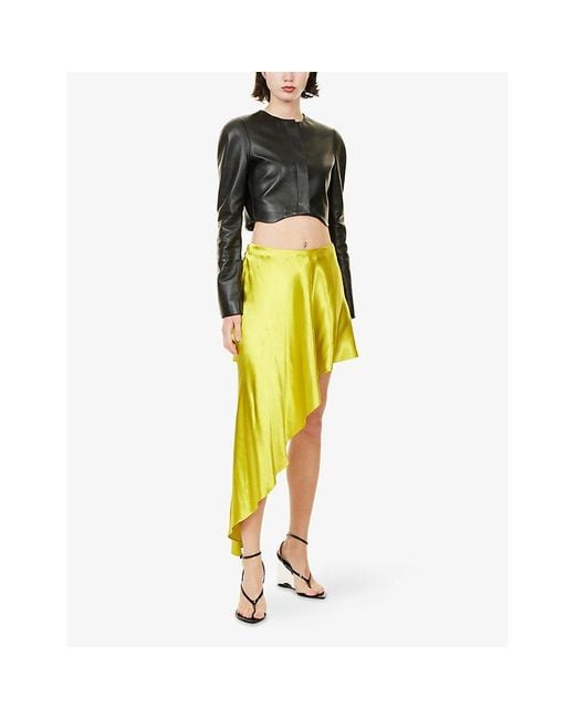 Alaïa Black Curved-Hem Cropped Leather Jacket