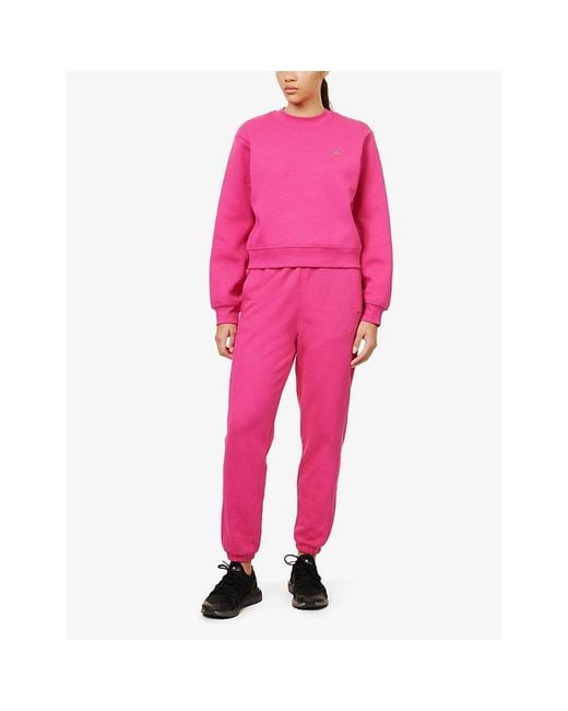 Adidas By Stella McCartney Pink Brand-print Ribbed Trims Organic-cotton And Recycled-polyester Blend Sweatshirt