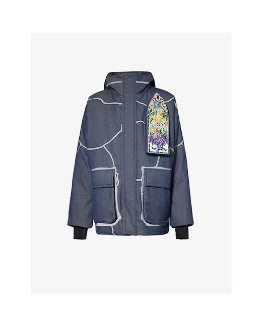 Who Decides War Blue Brand-embroidered Padded Jacket for men