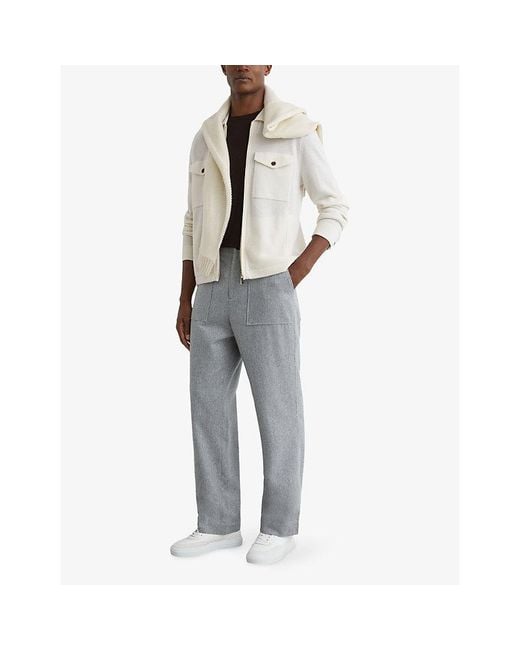 Reiss White Dunstall Four-Pocket Knitted Jacket for men