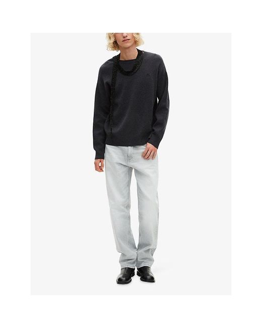 The Kooples Black Brand-Embroidered Crewneck Wool-Blend Jumper for men