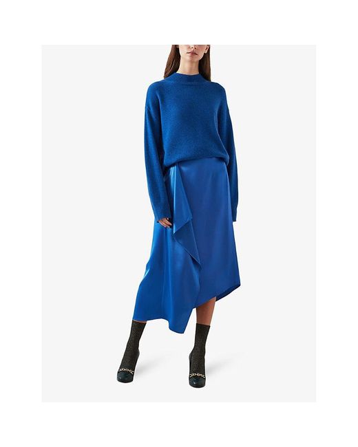 L.K.Bennett Blue Zope Drape-trim Satin Midi Skirt