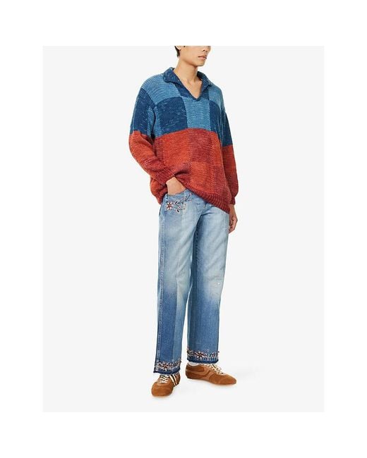 Kartik Research Blue Kasauli Bead-Embellished Denim Jeans for men