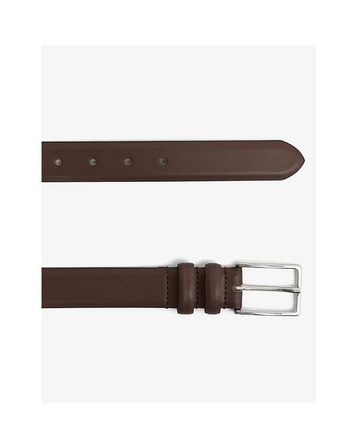Reiss Brown Dante Adjustable-Buckle Leather Belt for men