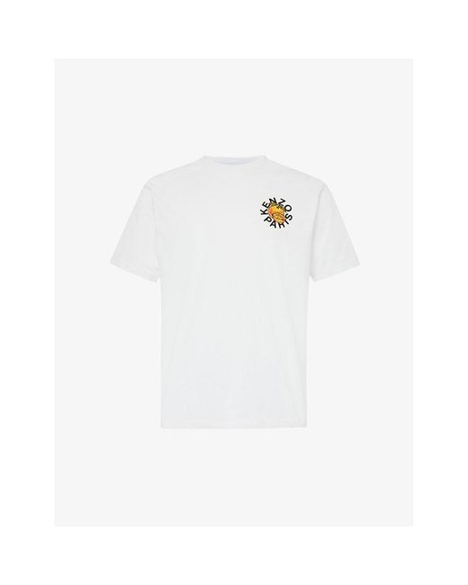 KENZO White Brand-print Crewneck Cotton-jersey T-shirt for men