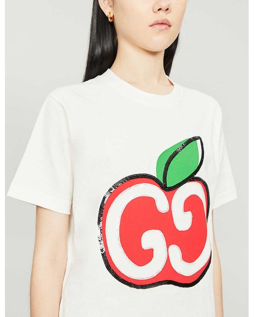 Gucci T-shirt With GG Apple Print in White | Lyst