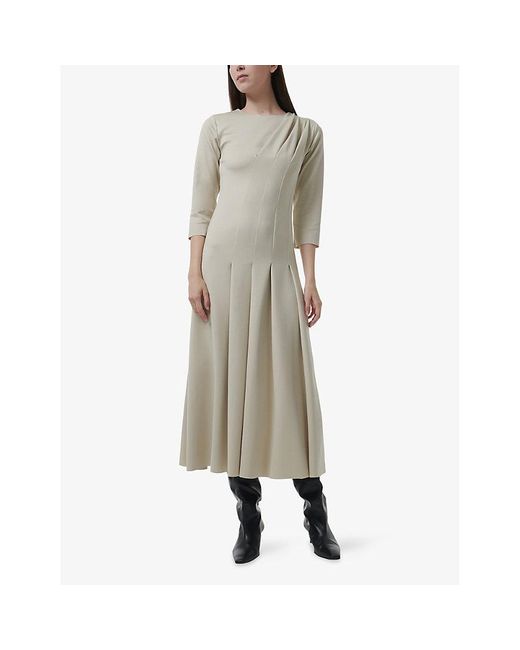 eem Green Front-Pleated Woven Midi Dress