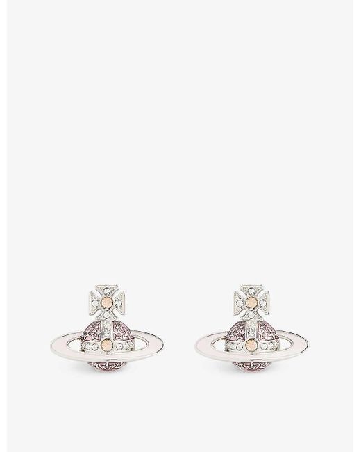 Vivienne Westwood White Roxanne Crystal-embellished Brass Stud Earrings