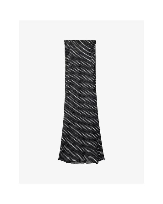 HYPHEN Black Kenny Polka-Dot Woven Maxi Skirt