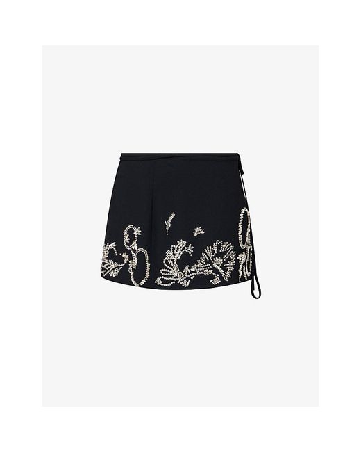 Dries Van Noten Black Gabrina Jewel-Embellished Woven Mini Skirt