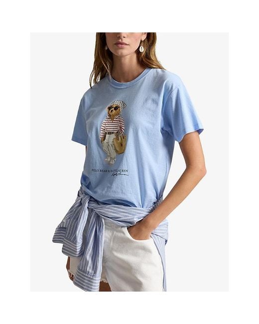Polo Ralph Lauren Blue Bear-Print Short-Sleeve Cotton T-Shirt