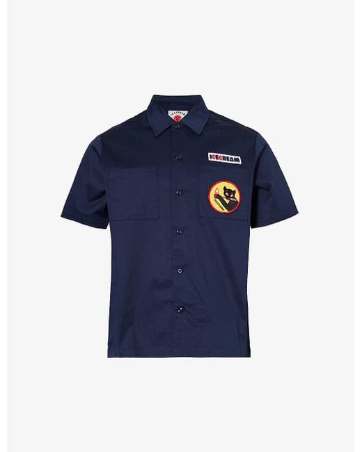 ICECREAM Blue Waitress Brand-appliqué Stretch-cotton Shirt for men