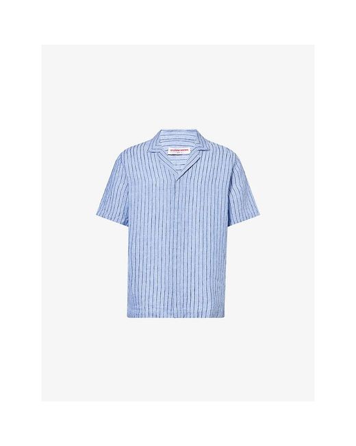 Orlebar Brown Blue Maitan Pinstripe Linen Shirt for men