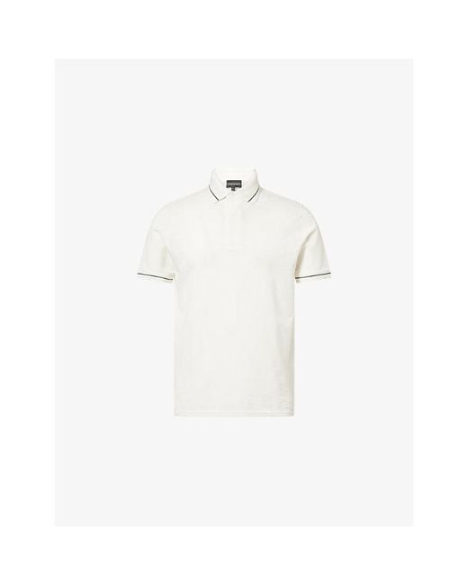 Emporio Armani White Tipped-Collar Short-Sleeve Cotton-Piqué Polo Shirt for men