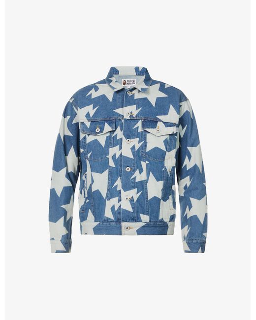 A Bathing Ape Bape Sta Graphic-pattern Relaxed-fit Denim Jacket in ...