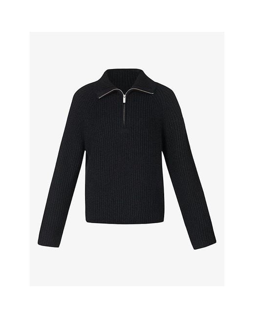 Sweaty Betty Blue Funnel-Neck Half-Zip Ribbed Wool-Blend Jumper