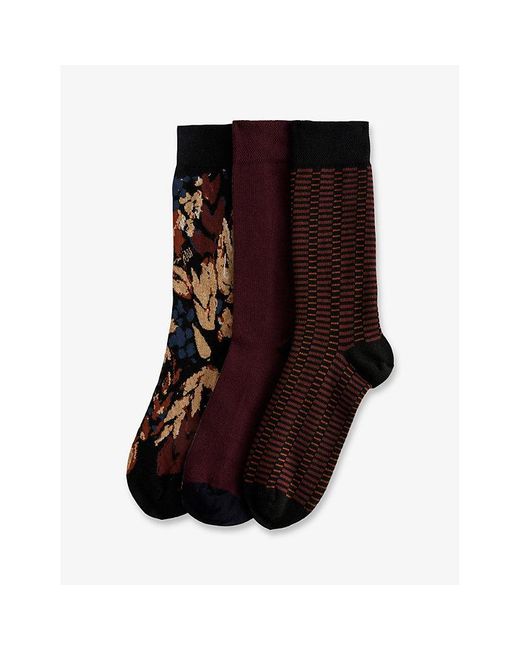 Ted Baker Brown Burgpak -pattern Stretch-cotton Socks Pack Of Three for men