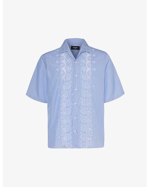 DSquared² Blue Sunset Floral-embroidered Cotton-blend Shirt for men