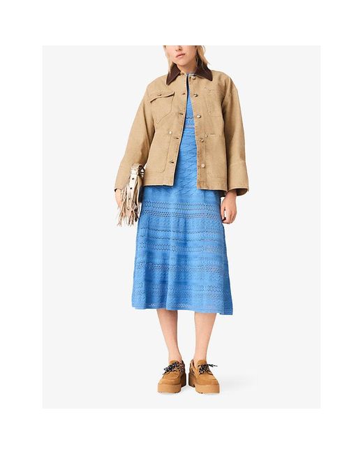 Maje Natural Collared Pleated-Back Denim Jacket