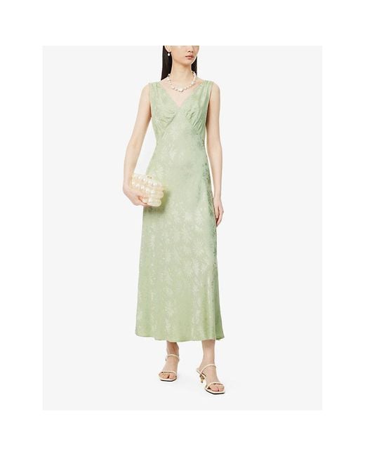 Rixo Green Sandrine V-neck Floral-jacquard Woven Midi Dress