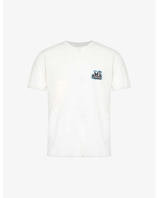 C P Company White Brand-print Crewneck Cotton-jersey T-shirt for men
