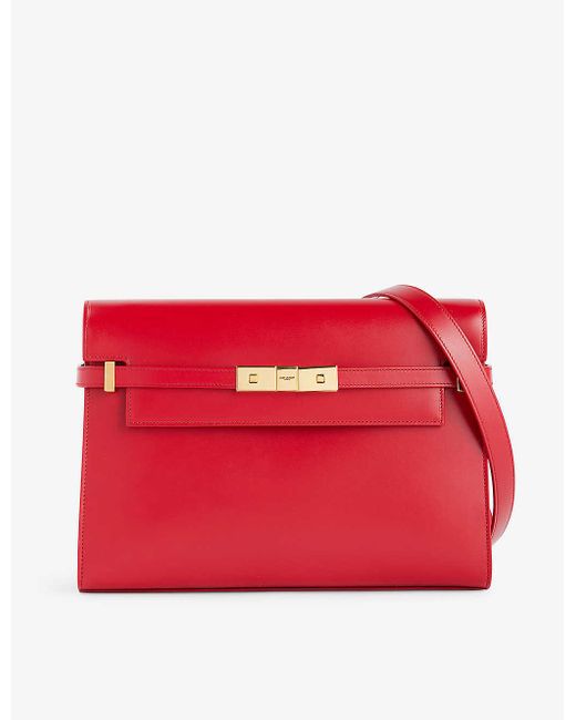 Saint Laurent Red Manhattan Small Leather Shoulder Bag