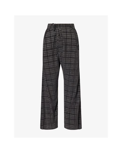 Vivienne Westwood Gray Drunken Straight-Leg Checked Corduroy-Cotton Trousers for men