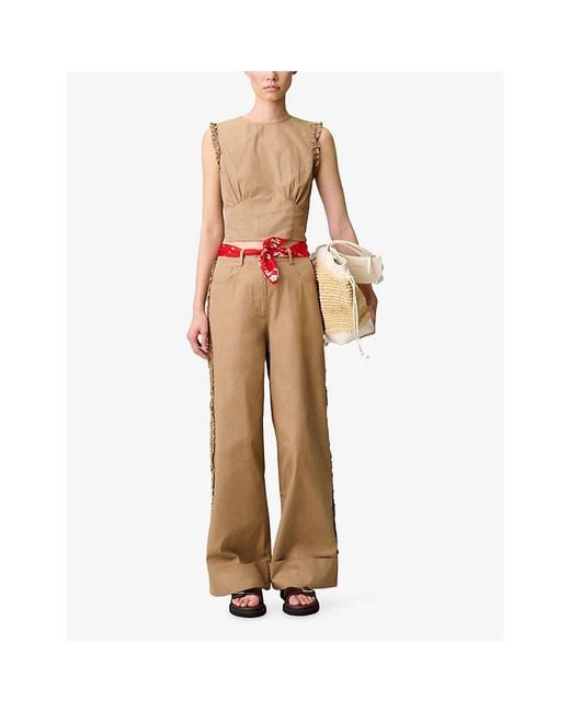 Claudie Pierlot Natural Sleeveless Cropped Cotton-Blend Top