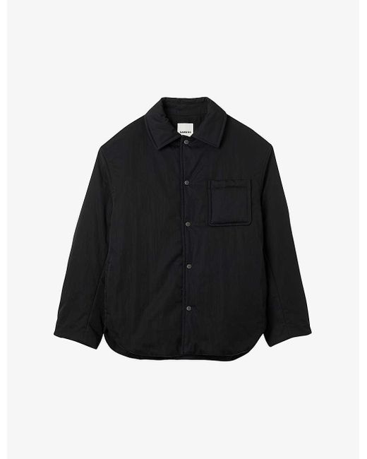 Sandro Black Patch-pocket Relaxed-fit Quilted Cotton Overshirt for men