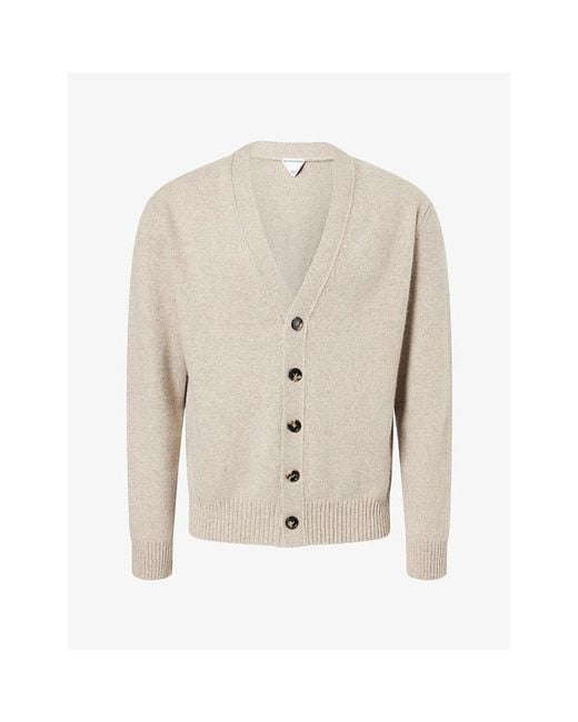 Bottega Veneta Natural Intrecciato Elbow-Patch Cashmere-Blend Cardigan for men