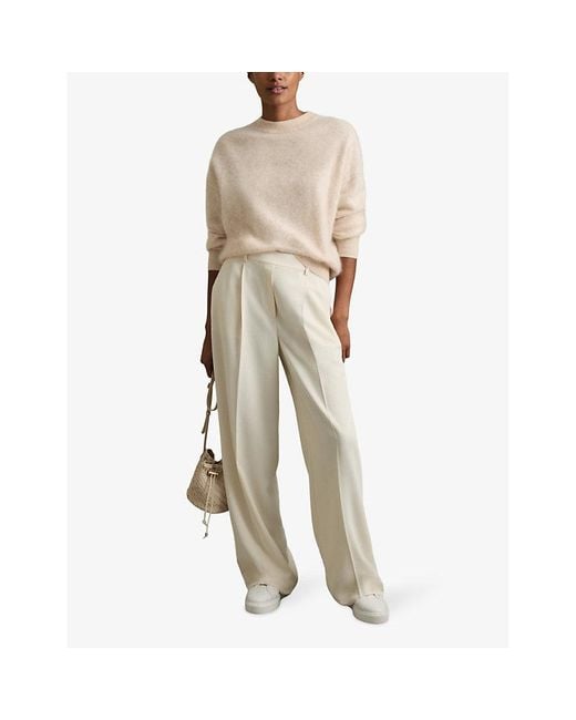 Reiss Natural Eden Elasticated-Waist Wide-Leg Twill Trousers