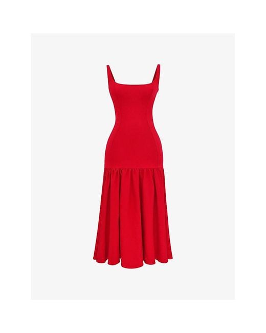 House Of Cb Red Amore Dropped-waist Woven Maxi Dress