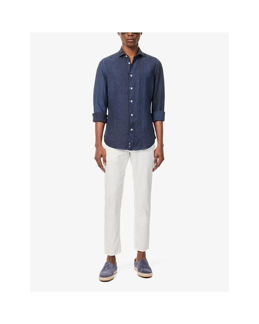 Eleventy Blue Spread-collar Regular-fit Linen Shirt X for men