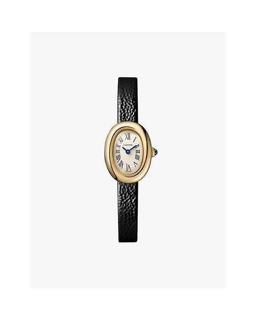 Cartier Metallic Baignoire Mini 18Ct And Leather Quartz Watch 24.6Mm
