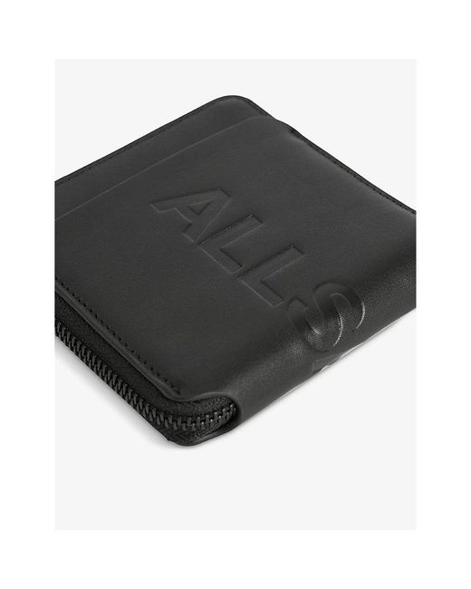 AllSaints Black Clymer Embossed-logo Leather Wallet for men